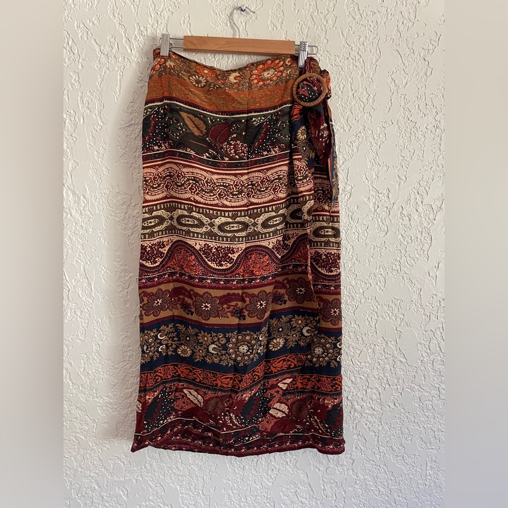 Express RARE Vintage Y2K Geometric Aztec Wrap Silk Skirt